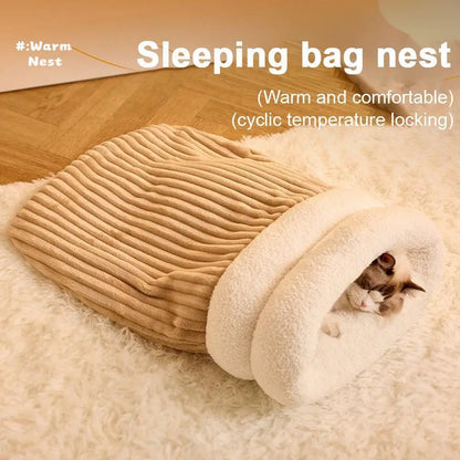 Cat Sleeping Bag Soft Cuddly Fluffy Feel Thickened Pet Pocket Type Quilt Bed Kitten Puppy Soft Comfortable Winter Warm Nest Pet