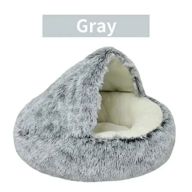 Round Cat Cushion Semi Enclosed Pet Sleep Bags Long Soft Plush 2 in 1 Warms Cats Beds Simple Comfort Warm Puppy Sleeping Nest