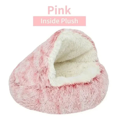 Round Cat Cushion Semi Enclosed Pet Sleep Bags Long Soft Plush 2 in 1 Warms Cats Beds Simple Comfort Warm Puppy Sleeping Nest