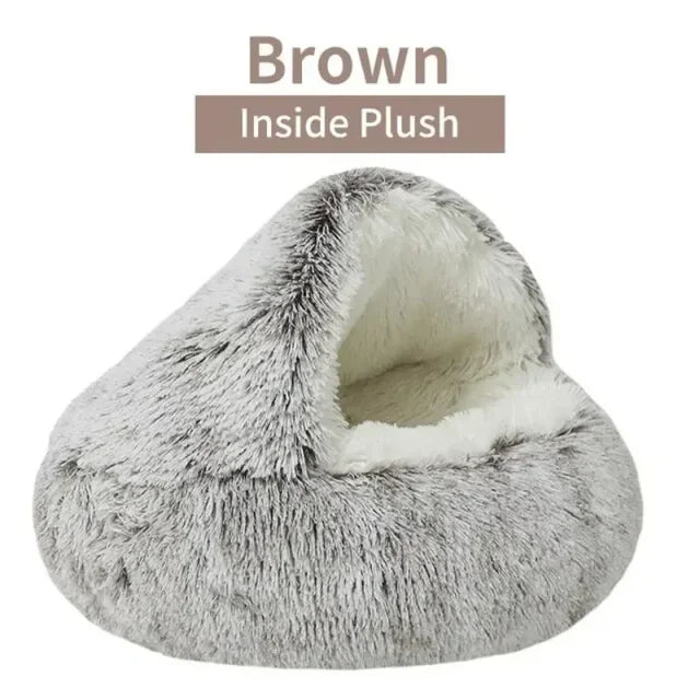 Round Cat Cushion Semi Enclosed Pet Sleep Bags Long Soft Plush 2 in 1 Warms Cats Beds Simple Comfort Warm Puppy Sleeping Nest